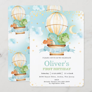 Heißluftballon Niedlich Dinosaurier Geburtstagspar Einladung