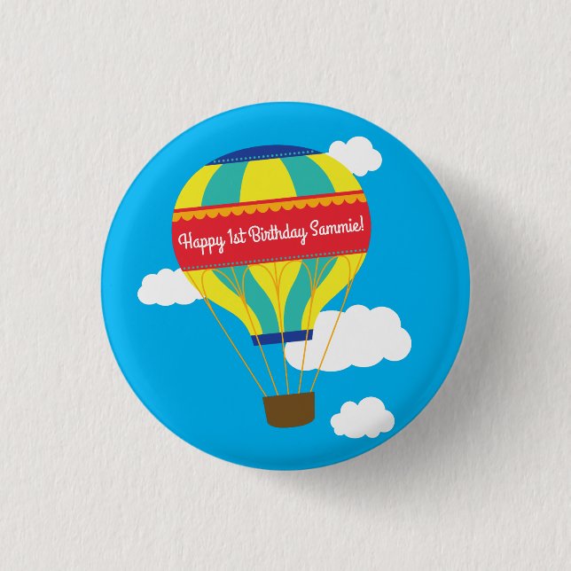 Heißluftballon Niedliche Farbgebung 1. Geburtstag  Button (Vorderseite)