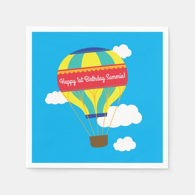 Heißluftballon Niedliche Farbgebung 1. Geburtstag  Serviette (Vorderseite)