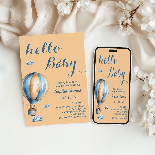 Heißluftballon - Niedliche Teddy Bear Baby Dusche Einladung (Von Creator hochgeladen)