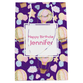 Heißluftballon Niedliche Wasserfarben Muster Gebur Mittlere Geschenktüte