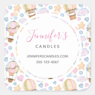 Heißluftballon Niedliches Wasserfarben-Muster Busi Quadratischer Aufkleber