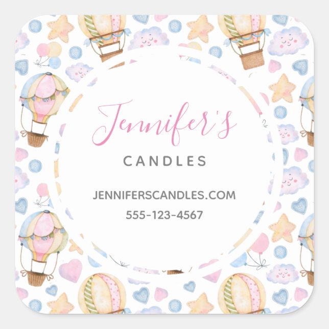 Heißluftballon Niedliches Wasserfarben-Muster Busi Quadratischer Aufkleber (Vorderseite)