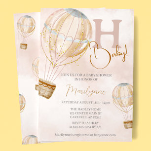Heißluftballon Pink Boho Babydusche Einladung
