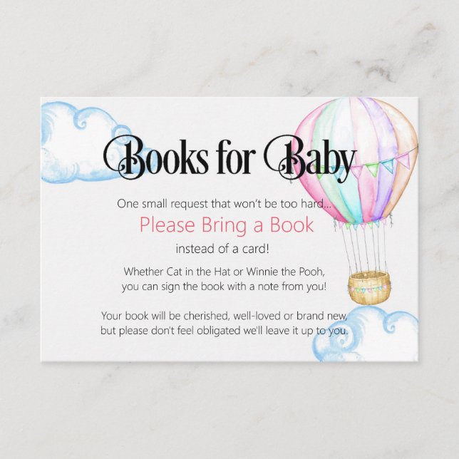 Heißluftballon Pink Bücher für Babykarte Begleitkarte (Vorderseite)