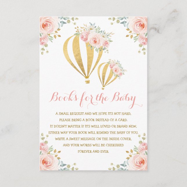 Heißluftballon Rosa Blumenbücher für Baby Begleitkarte (Vorderseite)