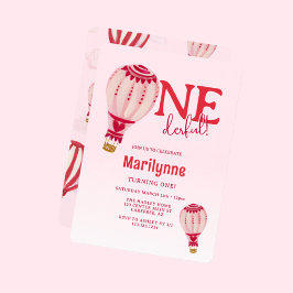 Heißluftballon Rosa Rot 1. Geburtstag Einladung