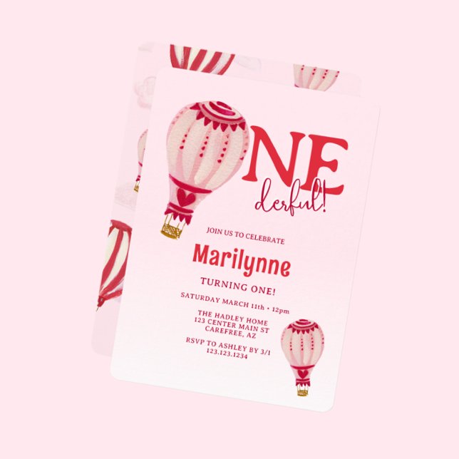 Heißluftballon Rosa Rot 1. Geburtstag Einladung (Von Creator hochgeladen)