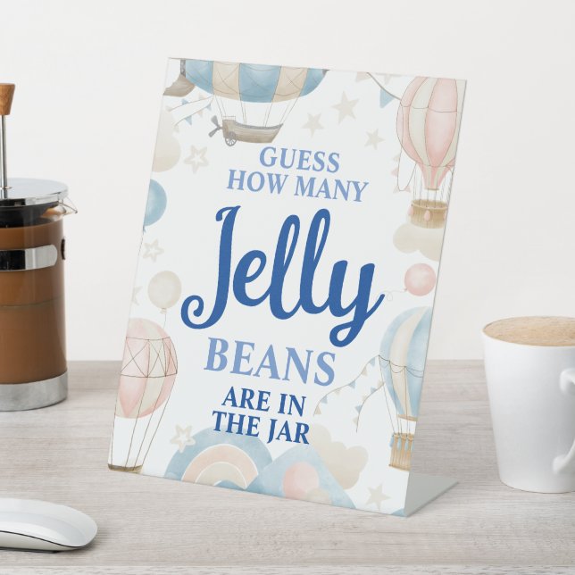 Heißluftballon schätzt wie viele Geleebohnen Sockelschild (In SItu)