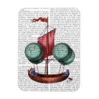 Heißluftballon-Schiff mit rotem Segel