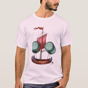 Heißluftballon-Schiff mit rotem Segel T-Shirt