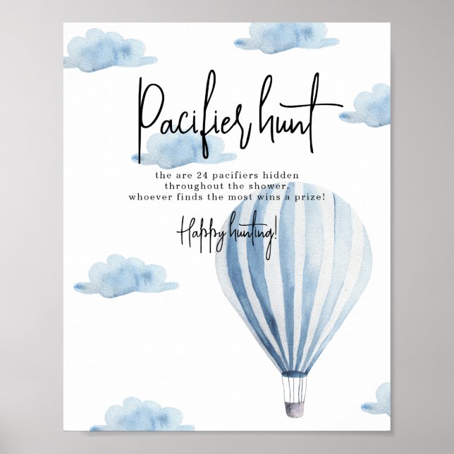 Heißluftballon - Schnuller-Jagdspiel Babydusche Poster (Vorne)