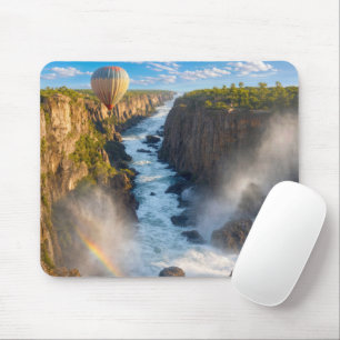 Heißluftballon schwebt über eine Schlucht Mousepad