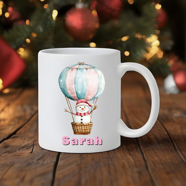 Heißluftballon Snowman Individuelle Name Weihnacht Kaffeetasse (Hot Air Balloon Snowman Custom Name Christmas Coffee Mug
)