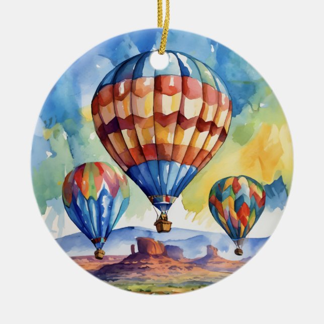 Heißluftballon Südwesten Arizonas Wasserfarbe Keramik Ornament (Vorne)