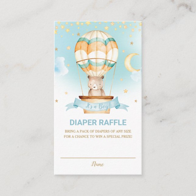 Heißluftballon Teddy Bären Boy Diaper Raffle Begleitkarte (Vorderseite)