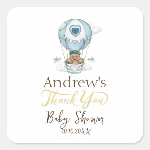 Heißluftballon Teddy Bear Cloud Bird Quadratischer Aufkleber