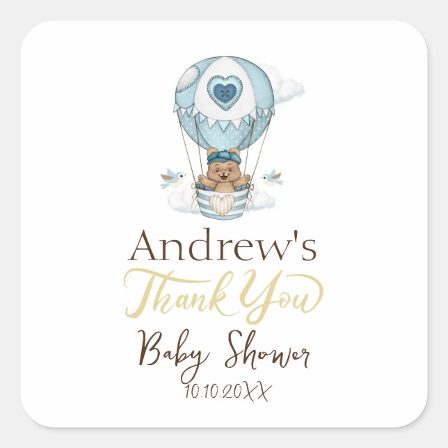 Heißluftballon Teddy Bear Cloud Bird Quadratischer Aufkleber (Vorderseite)