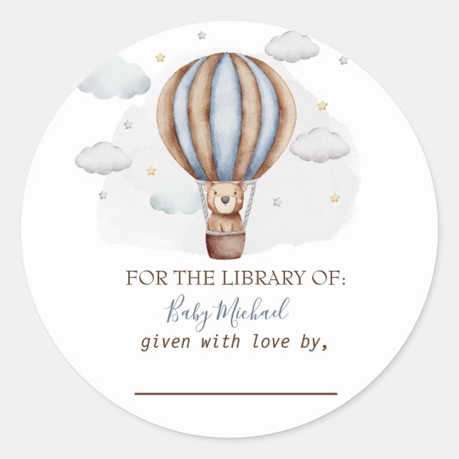 Heißluftballon Teddy Bear Clouds Babydusche Runder Aufkleber (Vorderseite)