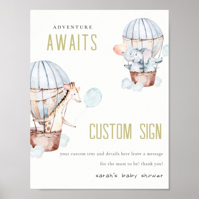 Heißluftballon Tiere Baby Dusche individuelle Zeic Poster (Vorne)