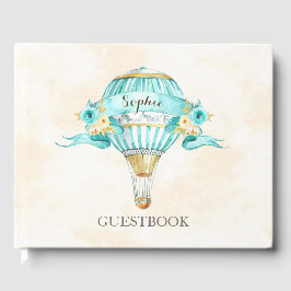 Heißluftballon Turquoise Gold Gelbe Rosen Gästebuch
