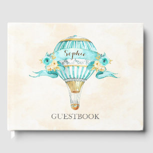 Heißluftballon Turquoise Gold Gelbe Rosen Gästebuch
