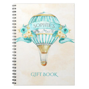 Heißluftballon Turquoise Gold Gelbe Rosen Geschenk Notizblock