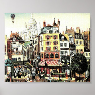 Heißluftballon über antike Stadt Poster