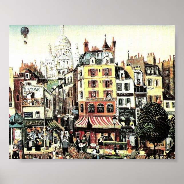 Heißluftballon über antike Stadt Poster (Vorne)