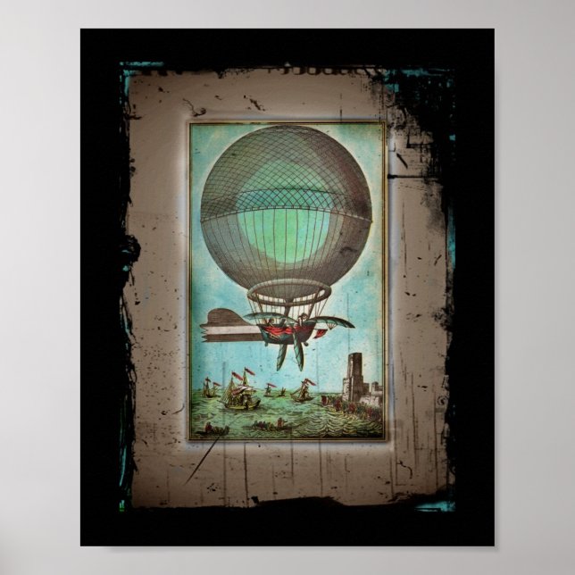 Heißluftballon über dem Hafen Poster (Vorne)