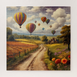 Heißluftballon über der Landschaft Puzzle