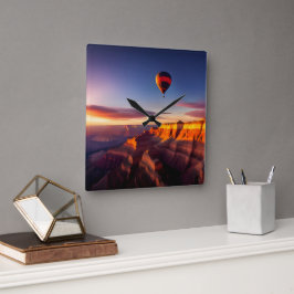 Heißluftballon über Grand Canyon Quadratische Wanduhr