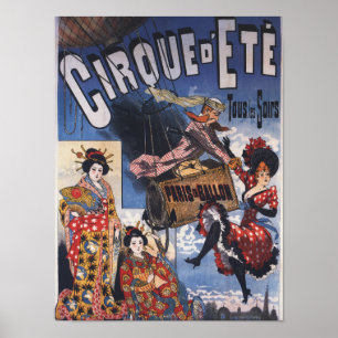 Heißluftballon und japanisches Ladys Poster