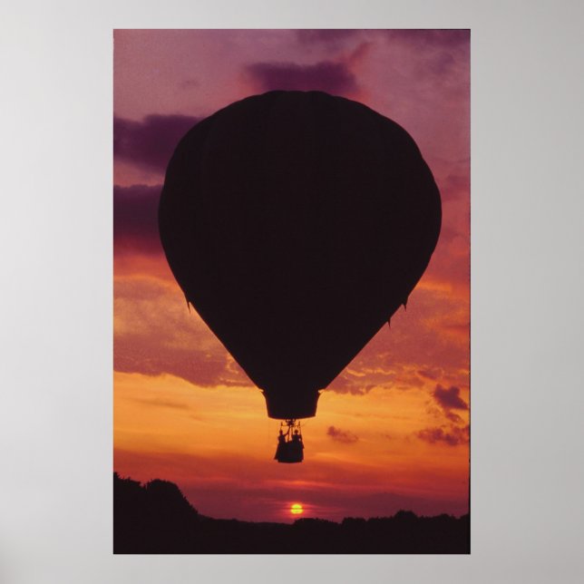 Heißluftballon und Sonnenuntergang - Poster (Vorne)