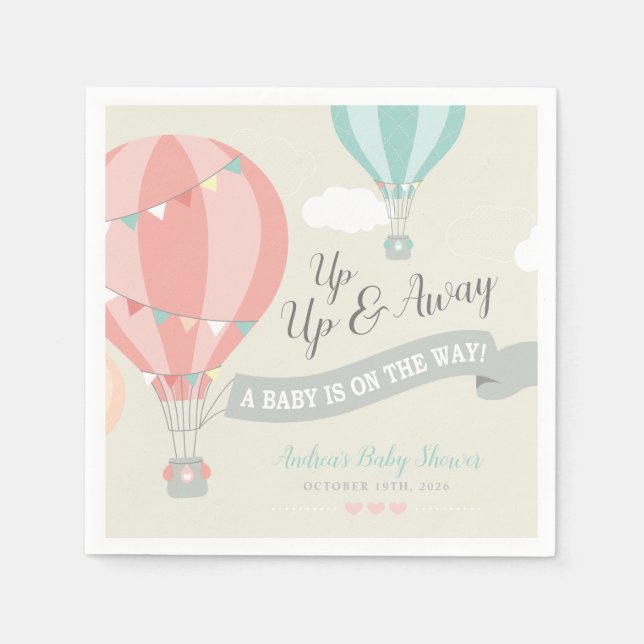 Heißluftballon Up & Away Babydusche Serviette (Vorderseite)
