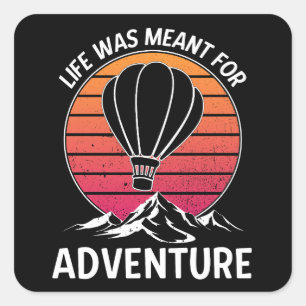 Heißluftballon Vintag Retro Sunset Adventure Quadratischer Aufkleber