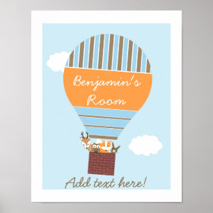 Heißluftballon Waldtiere Kinderzimmer Poster