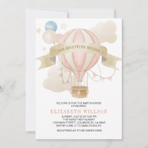Heißluftballon Wasserfarbe Babydusche Einladung