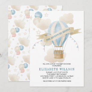 Heißluftballon Wasserfarbe Babydusche Einladung