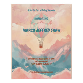 Heißluftballon Wasserfarbe Babydusche Poster