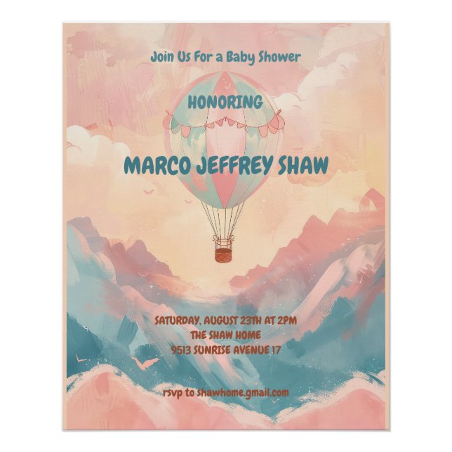 Heißluftballon Wasserfarbe Babydusche Poster (Vorderseite)