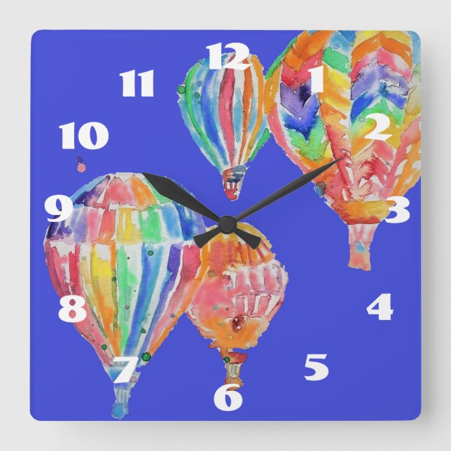 Heißluftballon Wasserfarbe Kinderzimmer Kinder Saa Quadratische Wanduhr (Vorderseite)