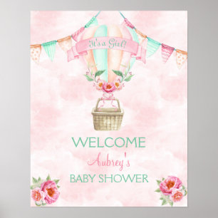 Heißluftballon Wasserfarbe Pink Mint Pfirsich Poster