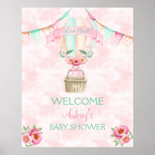 Heißluftballon Wasserfarbe Rosa Minzpfirsichpfirsi Poster