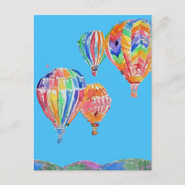 Heißluftballon Wasserfarben Anstrich Postkarte (Vorderseite)
