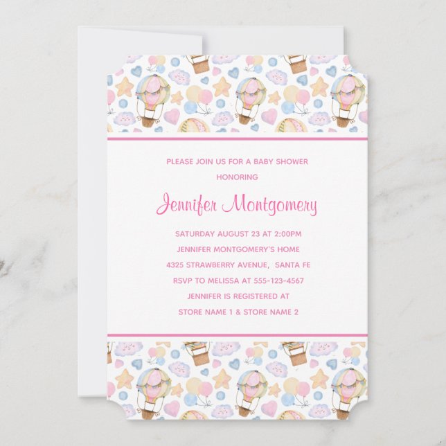 Heißluftballon Wasserfarben Muster Babydusche Einladung (Vorderseite)