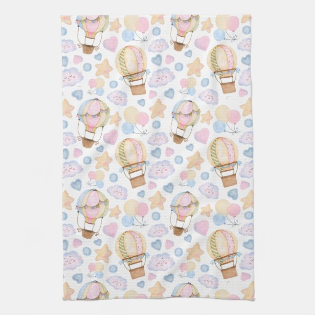 Heißluftballon Wasserfarben Muster Geschirrtuch (Vertikal)