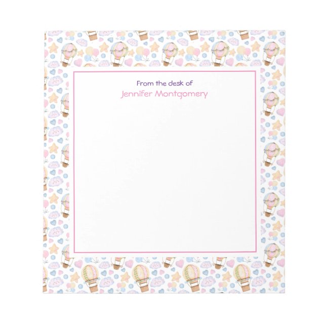 Heißluftballon Wasserfarben Muster Notizblock (Vorderseite)