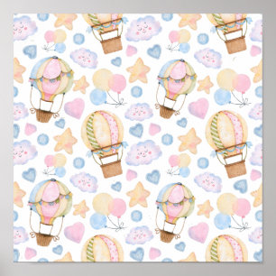 Heißluftballon Wasserfarben Muster Poster