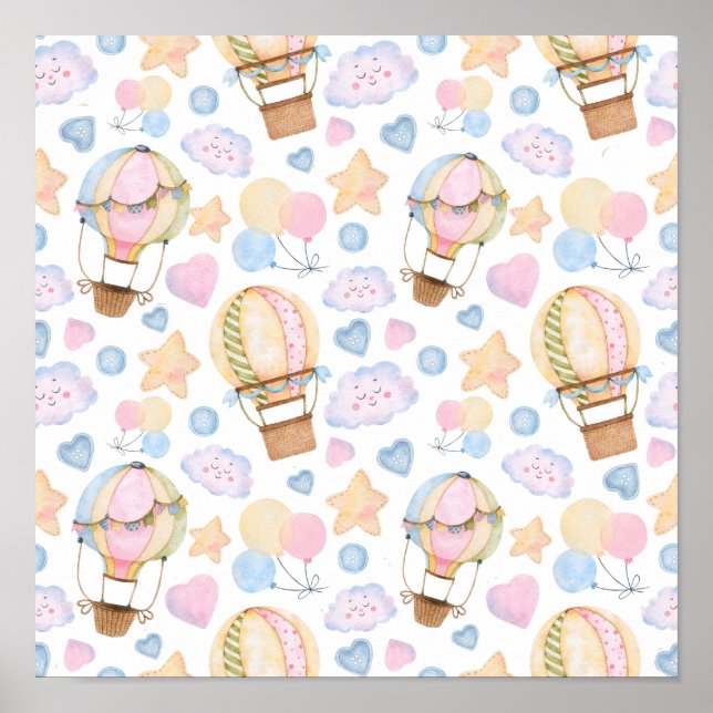 Heißluftballon Wasserfarben Muster Poster (Vorne)